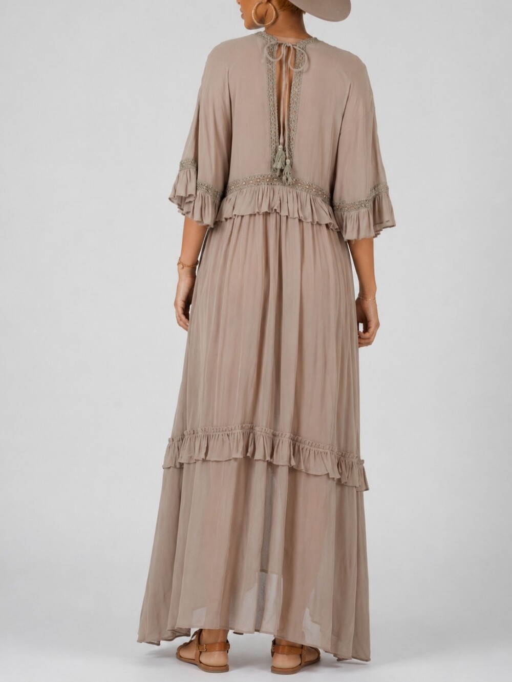 ESTELLE Boho Ruffle Dress-Sand - Picture 4 of 11